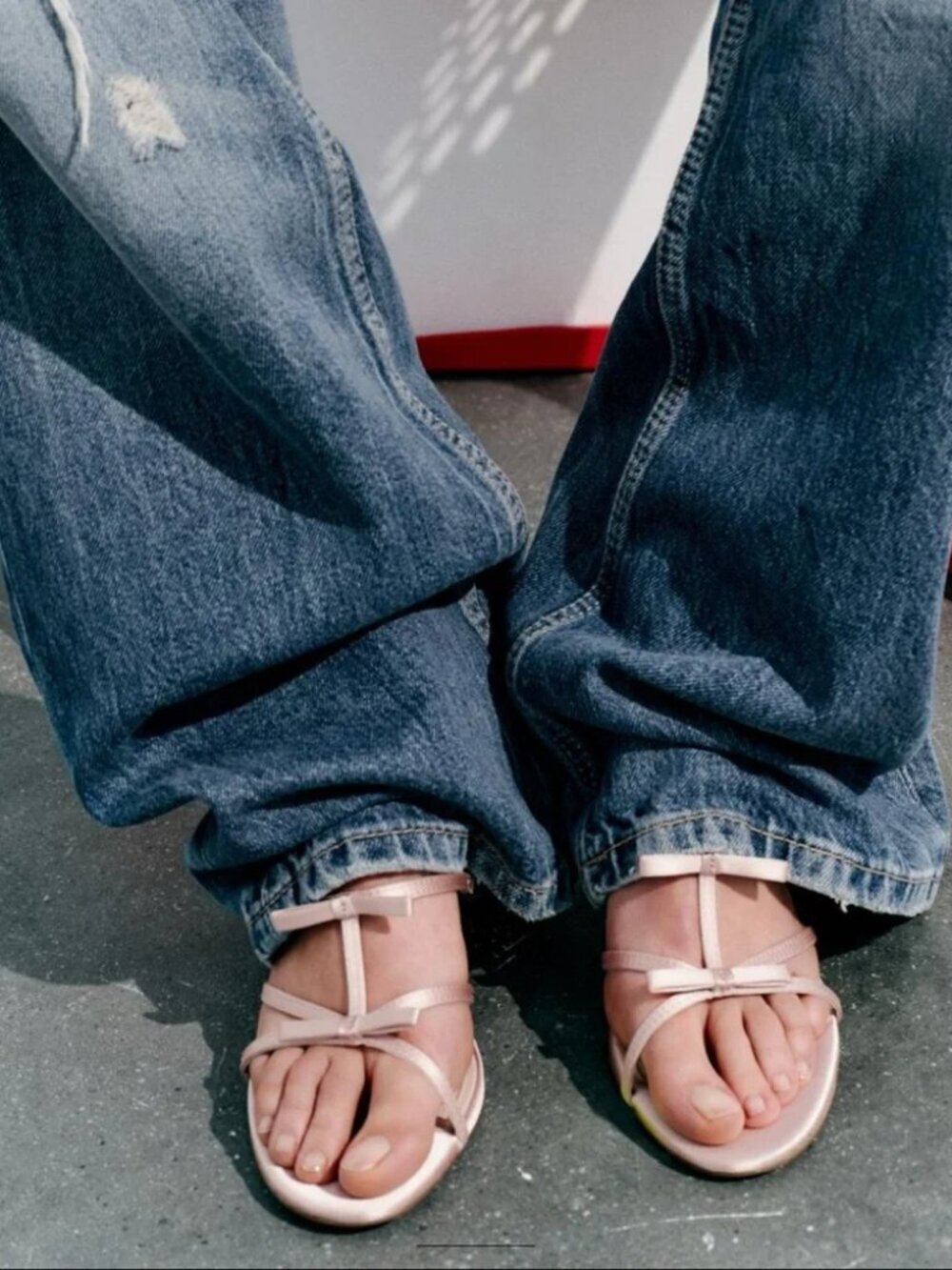 New Zara Satin Straps Double Bow Detail Light Pink Heeled Sandals 37 EU/6 US - Picture 3 of 9